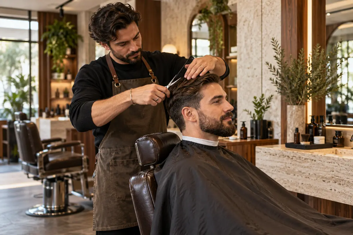 Illustrative barbershops scene; generated artwork, not a customer endorsement